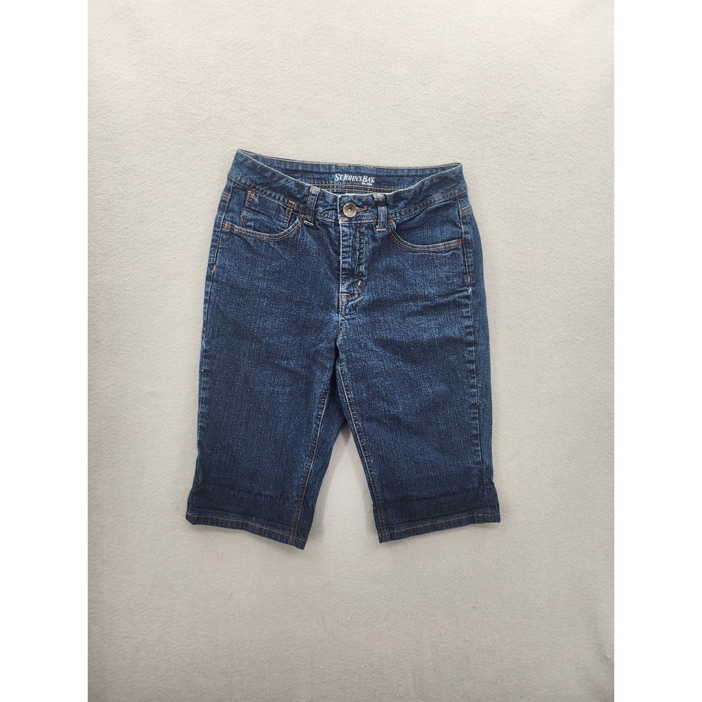 St Johns Bay Womens Size 4 Dark Wash Denim Bermuda‎ Shorts Stretch Jean Shorts